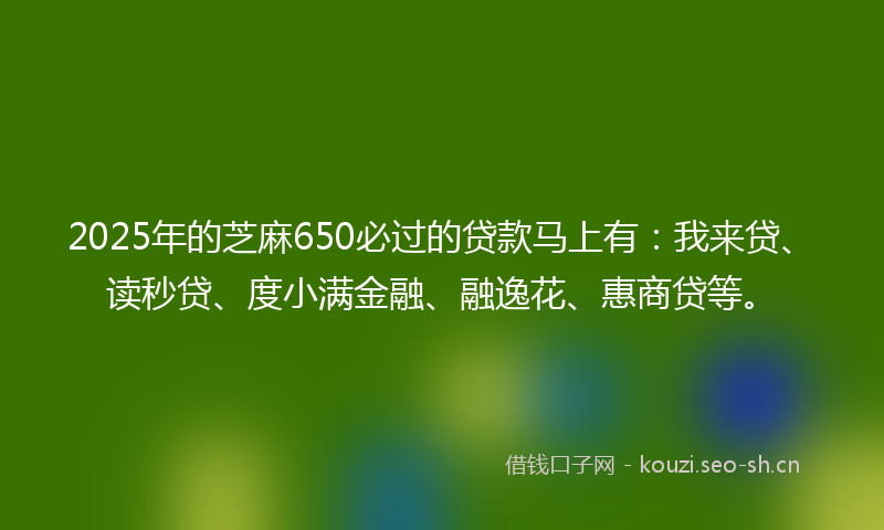 2025年的芝麻650必过的贷款马上有：我来贷、读秒贷、度小满金融、融逸花、惠商贷等。