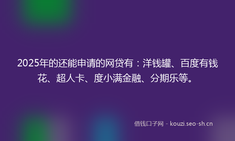 2025年的还能申请的网贷有：洋钱罐、百度有钱花、超人卡、度小满金融、分期乐等。