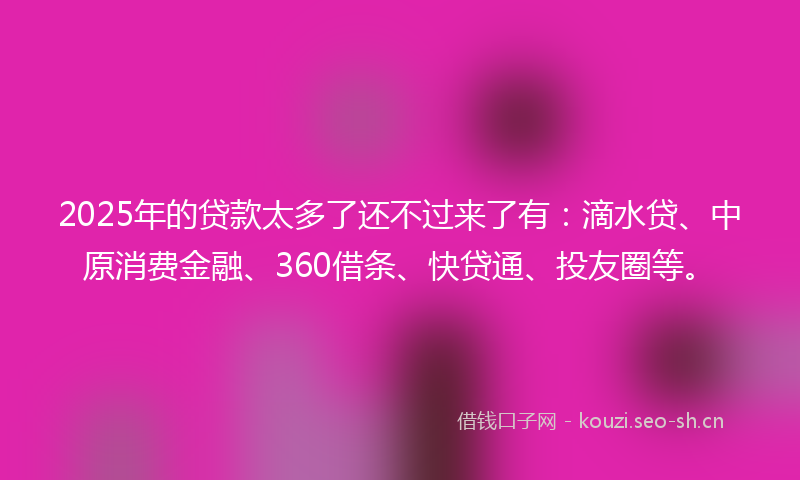 2025年的贷款太多了还不过来了有：滴水贷、中原消费金融、360借条、快贷通、投友圈等。