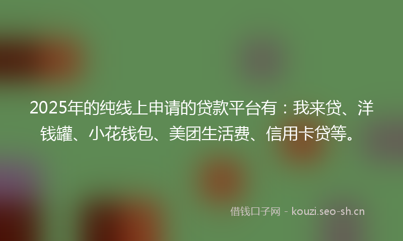 2025年的纯线上申请的贷款平台有：我来贷、洋钱罐、小花钱包、美团生活费、信用卡贷等。