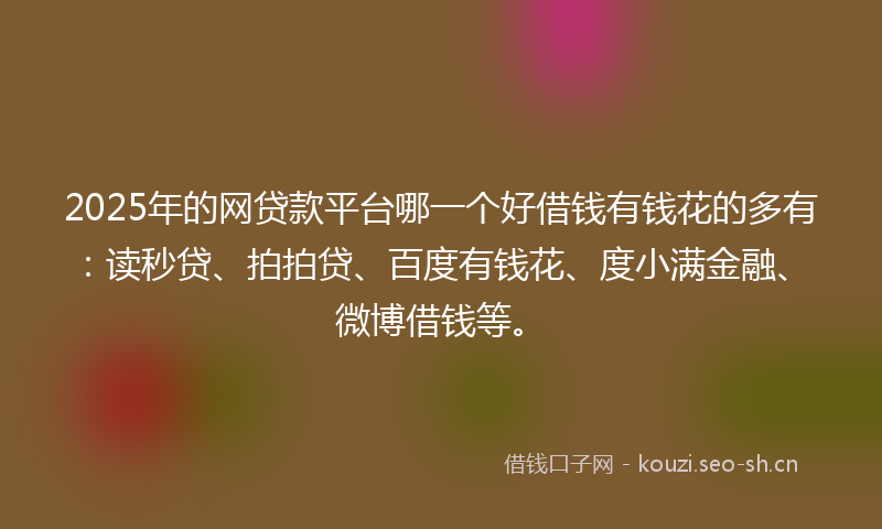 2025年的网贷款平台哪一个好借钱有钱花的多有：读秒贷、拍拍贷、百度有钱花、度小满金融、微博借钱等。