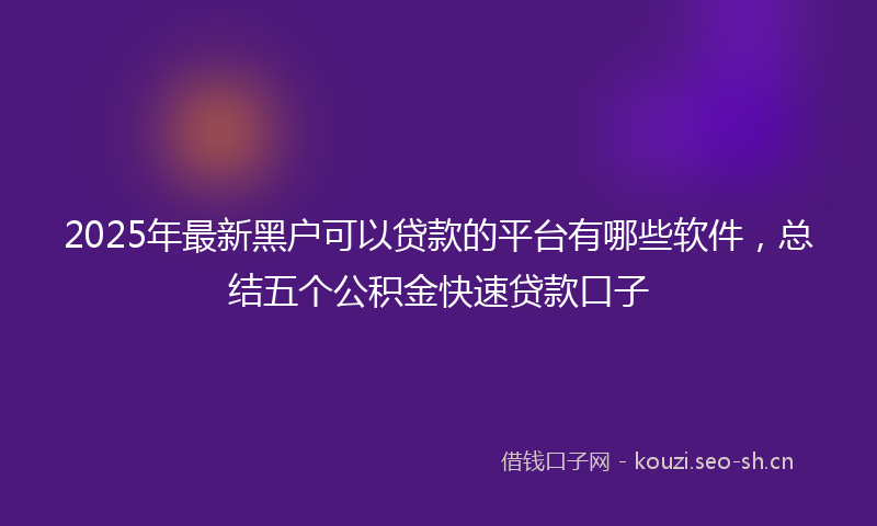 2025年最新黑户可以贷款的平台有哪些软件，总结五个公积金快速贷款口子
