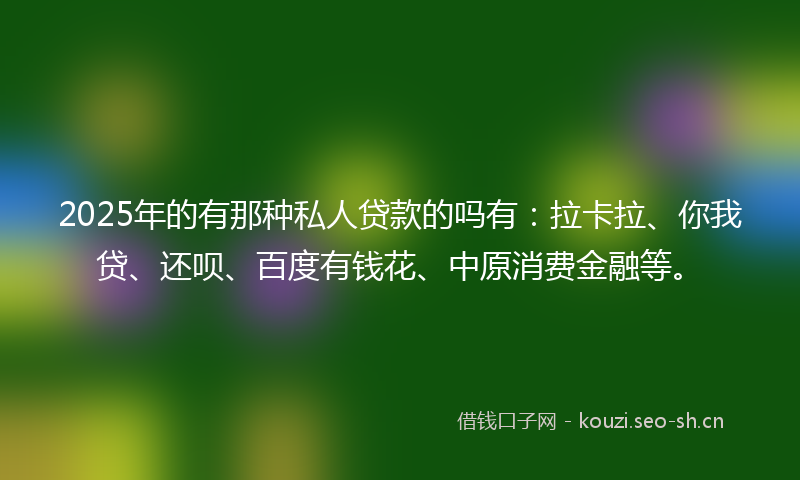 2025年的有那种私人贷款的吗有：拉卡拉、你我贷、还呗、百度有钱花、中原消费金融等。