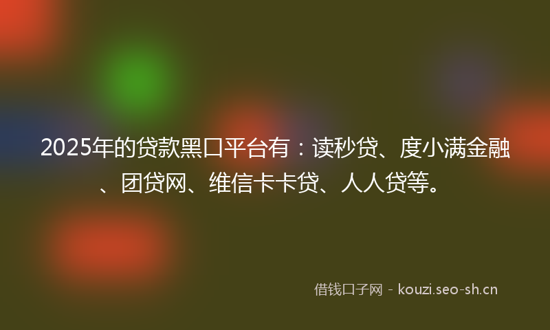 2025年的贷款黑口平台有：读秒贷、度小满金融、团贷网、维信卡卡贷、人人贷等。