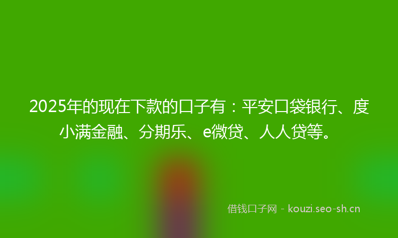2025年的现在下款的口子有：平安口袋银行、度小满金融、分期乐、e微贷、人人贷等。