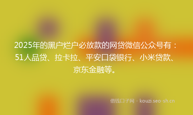 2025年的黑户烂户必放款的网贷微信公众号有：51人品贷、拉卡拉、平安口袋银行、小米贷款、京东金融等。