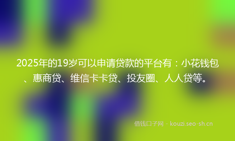 2025年的19岁可以申请贷款的平台有：小花钱包、惠商贷、维信卡卡贷、投友圈、人人贷等。
