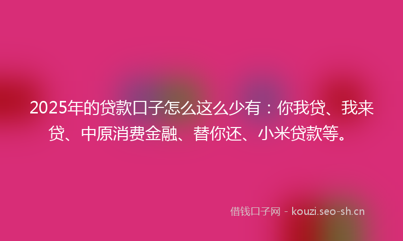 2025年的贷款口子怎么这么少有：你我贷、我来贷、中原消费金融、替你还、小米贷款等。