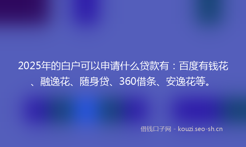 2025年的白户可以申请什么贷款有：百度有钱花、融逸花、随身贷、360借条、安逸花等。