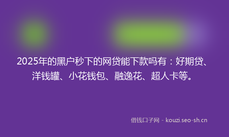 2025年的黑户秒下的网贷能下款吗有：好期贷、洋钱罐、小花钱包、融逸花、超人卡等。