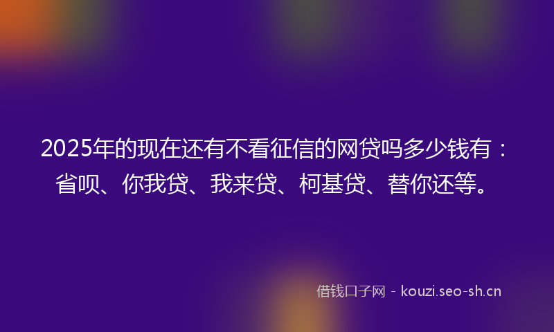 2025年的现在还有不看征信的网贷吗多少钱有：省呗、你我贷、我来贷、柯基贷、替你还等。