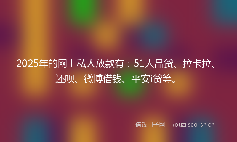 2025年的网上私人放款有：51人品贷、拉卡拉、还呗、微博借钱、平安i贷等。