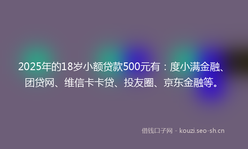 2025年的18岁小额贷款500元有：度小满金融、团贷网、维信卡卡贷、投友圈、京东金融等。
