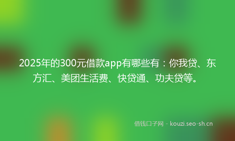 2025年的300元借款app有哪些有：你我贷、东方汇、美团生活费、快贷通、功夫贷等。