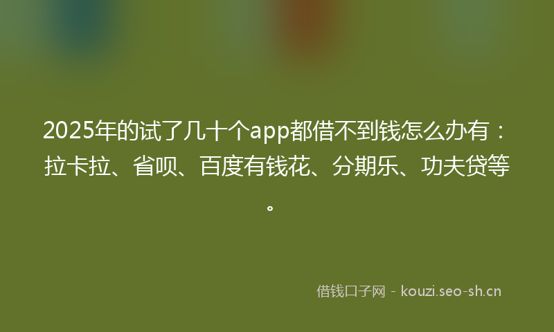 2025年的试了几十个app都借不到钱怎么办有：拉卡拉、省呗、百度有钱花、分期乐、功夫贷等。