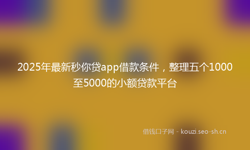 2025年最新秒你贷app借款条件，整理五个1000至5000的小额贷款平台