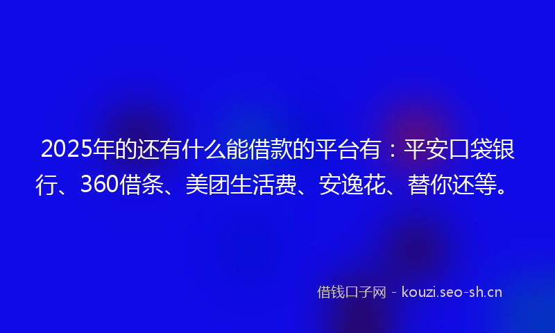 2025年的还有什么能借款的平台有：平安口袋银行、360借条、美团生活费、安逸花、替你还等。
