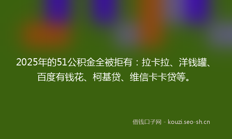 2025年的51公积金全被拒有：拉卡拉、洋钱罐、百度有钱花、柯基贷、维信卡卡贷等。