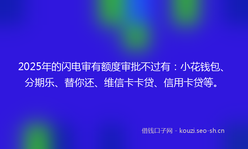 2025年的闪电审有额度审批不过有：小花钱包、分期乐、替你还、维信卡卡贷、信用卡贷等。