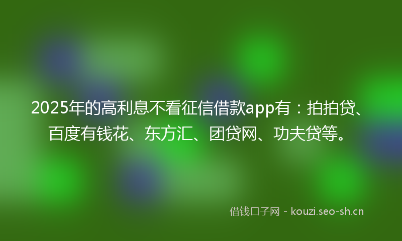 2025年的高利息不看征信借款app有：拍拍贷、百度有钱花、东方汇、团贷网、功夫贷等。