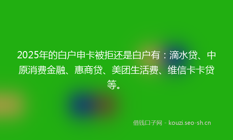 2025年的白户申卡被拒还是白户有：滴水贷、中原消费金融、惠商贷、美团生活费、维信卡卡贷等。