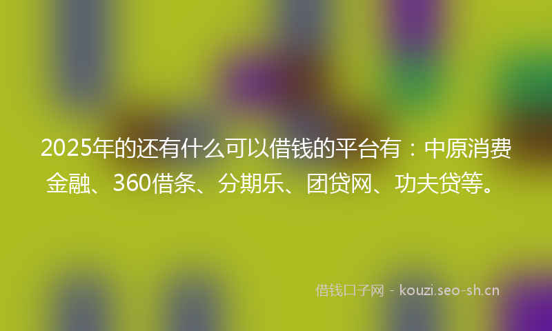 2025年的还有什么可以借钱的平台有：中原消费金融、360借条、分期乐、团贷网、功夫贷等。