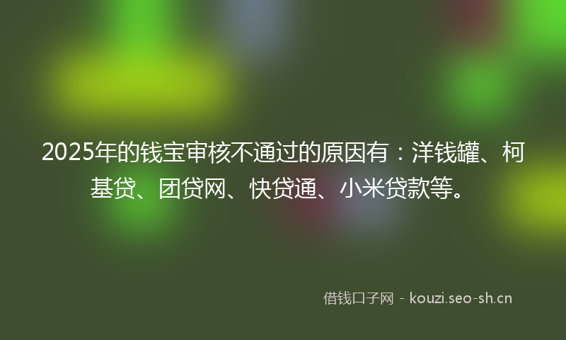 2025年的钱宝审核不通过的原因有：洋钱罐、柯基贷、团贷网、快贷通、小米贷款等。
