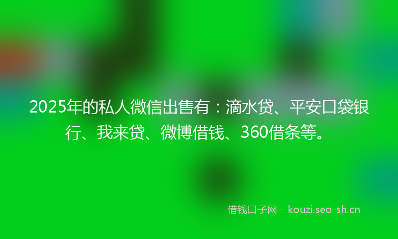 2025年的私人微信出售有：滴水贷、平安口袋银行、我来贷、微博借钱、360借条等。