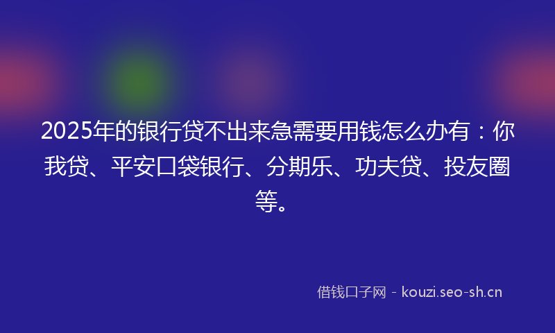 2025年的银行贷不出来急需要用钱怎么办有：你我贷、平安口袋银行、分期乐、功夫贷、投友圈等。