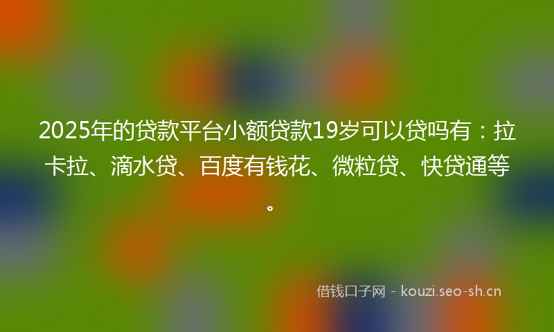 2025年的贷款平台小额贷款19岁可以贷吗有：拉卡拉、滴水贷、百度有钱花、微粒贷、快贷通等。
