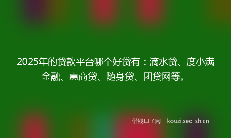 2025年的贷款平台哪个好贷有：滴水贷、度小满金融、惠商贷、随身贷、团贷网等。