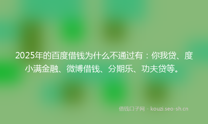 2025年的百度借钱为什么不通过有：你我贷、度小满金融、微博借钱、分期乐、功夫贷等。