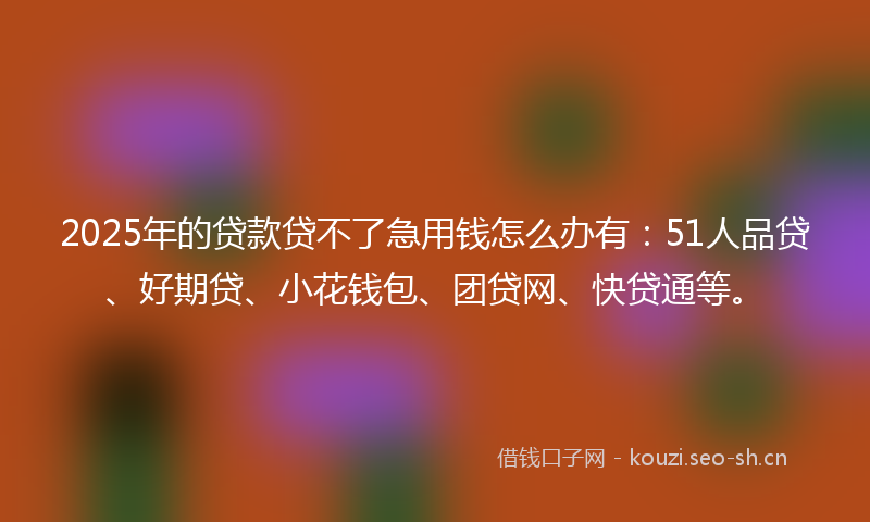 2025年的贷款贷不了急用钱怎么办有：51人品贷、好期贷、小花钱包、团贷网、快贷通等。