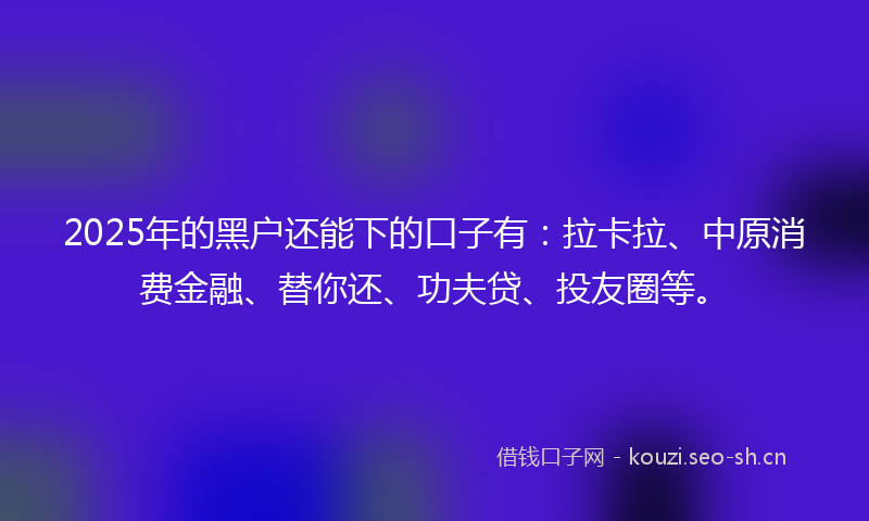 2025年的黑户还能下的口子有：拉卡拉、中原消费金融、替你还、功夫贷、投友圈等。