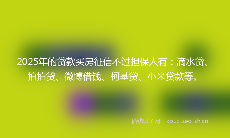 2025年的贷款买房征信不过担保人有：滴水贷、拍拍贷、微博借钱、柯基贷、小米贷款等。
