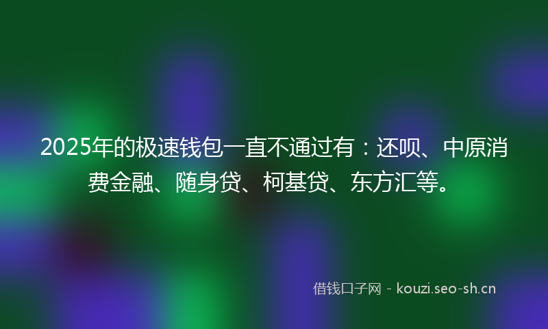 2025年的极速钱包一直不通过有：还呗、中原消费金融、随身贷、柯基贷、东方汇等。