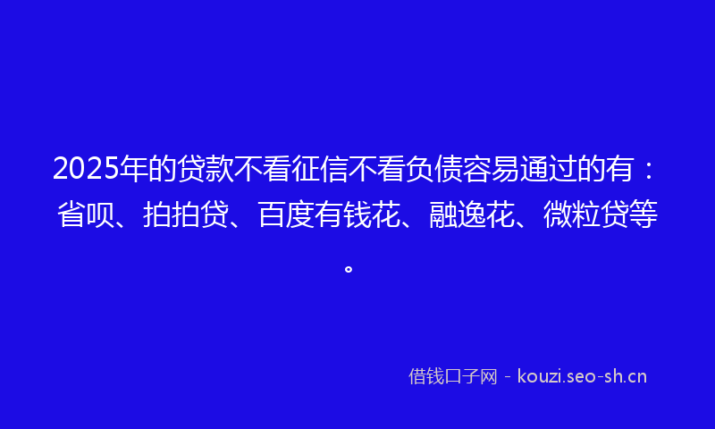2025年的贷款不看征信不看负债容易通过的有：省呗、拍拍贷、百度有钱花、融逸花、微粒贷等。