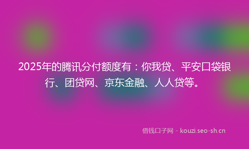 2025年的腾讯分付额度有：你我贷、平安口袋银行、团贷网、京东金融、人人贷等。