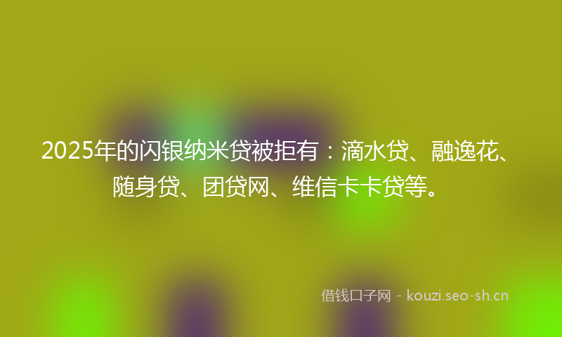2025年的闪银纳米贷被拒有：滴水贷、融逸花、随身贷、团贷网、维信卡卡贷等。