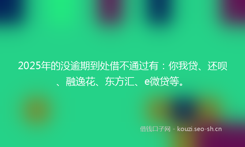2025年的没逾期到处借不通过有：你我贷、还呗、融逸花、东方汇、e微贷等。