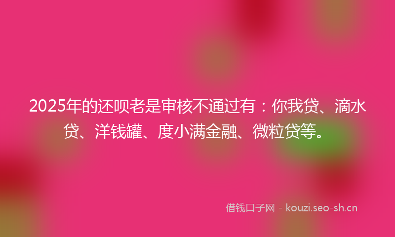 2025年的还呗老是审核不通过有：你我贷、滴水贷、洋钱罐、度小满金融、微粒贷等。