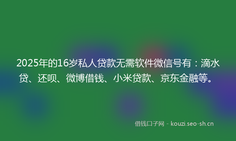 2025年的16岁私人贷款无需软件微信号有：滴水贷、还呗、微博借钱、小米贷款、京东金融等。