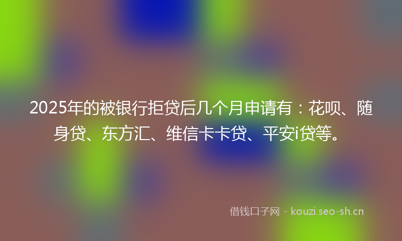 2025年的被银行拒贷后几个月申请有：花呗、随身贷、东方汇、维信卡卡贷、平安i贷等。