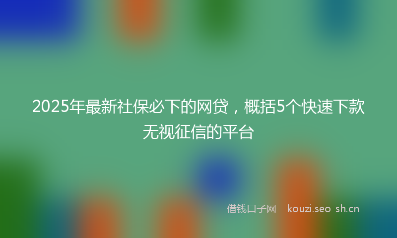2025年最新社保必下的网贷，概括5个快速下款无视征信的平台
