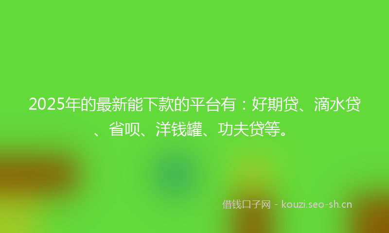 2025年的最新能下款的平台有：好期贷、滴水贷、省呗、洋钱罐、功夫贷等。