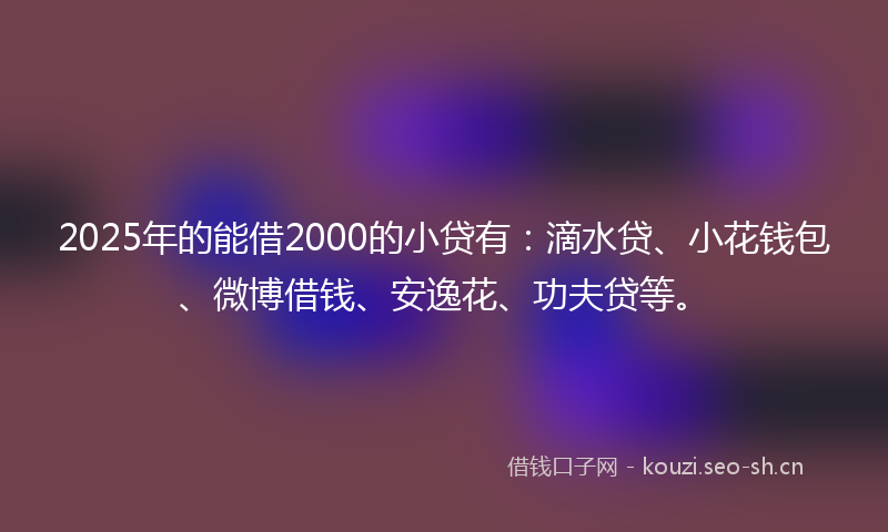 2025年的能借2000的小贷有：滴水贷、小花钱包、微博借钱、安逸花、功夫贷等。