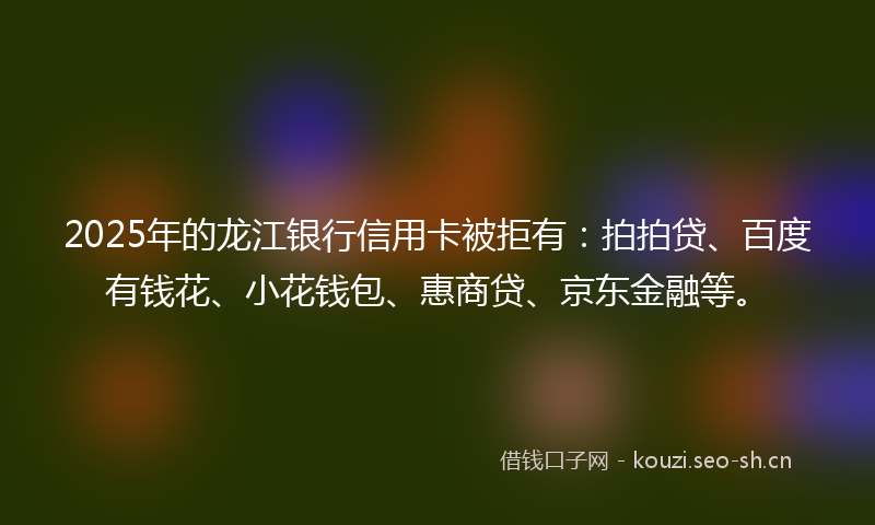 2025年的龙江银行信用卡被拒有：拍拍贷、百度有钱花、小花钱包、惠商贷、京东金融等。