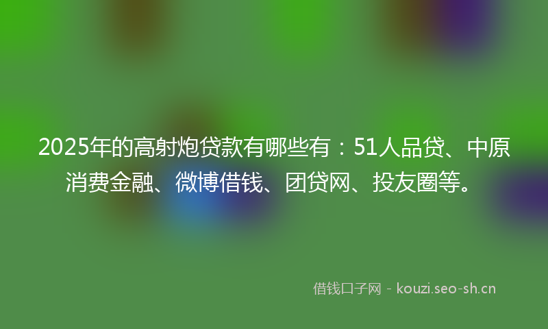 2025年的高射炮贷款有哪些有：51人品贷、中原消费金融、微博借钱、团贷网、投友圈等。