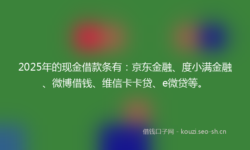 2025年的现金借款条有：京东金融、度小满金融、微博借钱、维信卡卡贷、e微贷等。