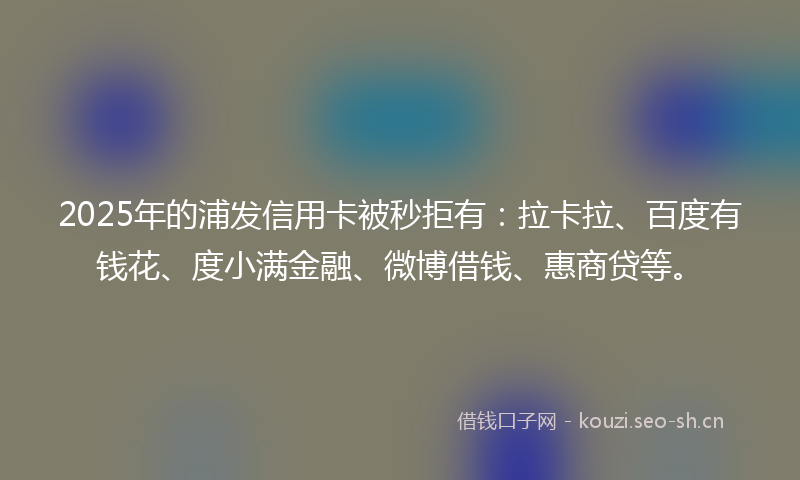 2025年的浦发信用卡被秒拒有：拉卡拉、百度有钱花、度小满金融、微博借钱、惠商贷等。